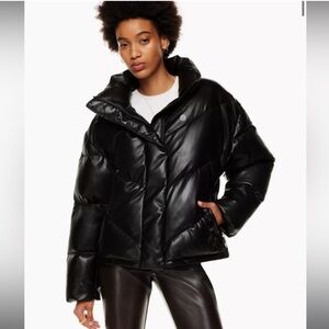 Aritzia Black Wilfred Cloud Puff vegan leather Puffer Jacket
